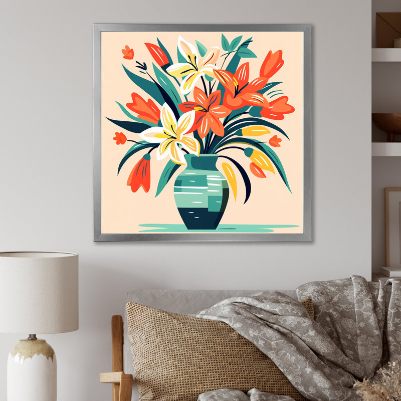 Bouquet de fleurs style bohème Henri Matisse III - Boho, H 36 po x l 36 po x P 1,5 po, Cadre simple argenté