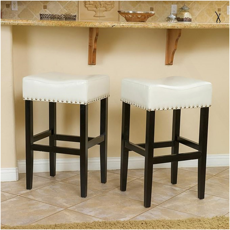 Tabouret de comptoir 30 po en simili cuir ivoire sans dossier (ensemble de 2), Argent argent, Ivoire ivoire