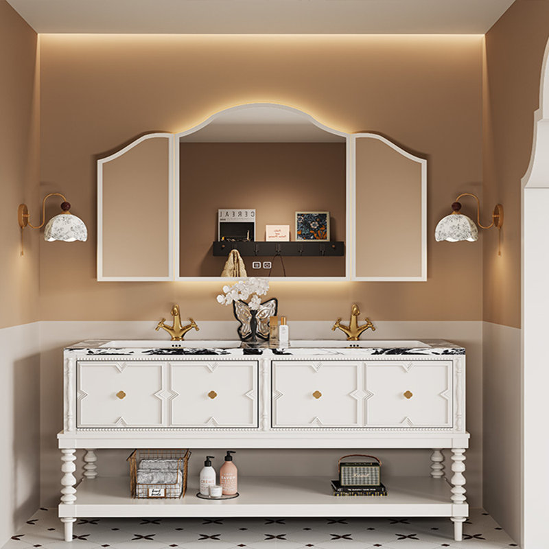 Floor-standing American-style bathroom cabinet, White, 33.46" H x 59.06" W x 21.65" D
