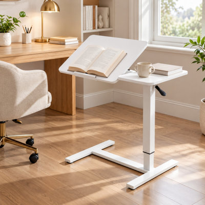Table de lit réglable en hauteur de 31,5 pouces avec plateau inclinable et roulettes dissimulées