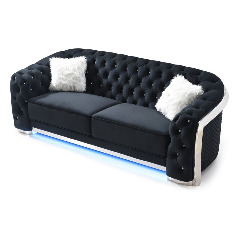 Micheal 94'' Velvet Sofa, Black Velvet, 34"H x 94"W x 37"D