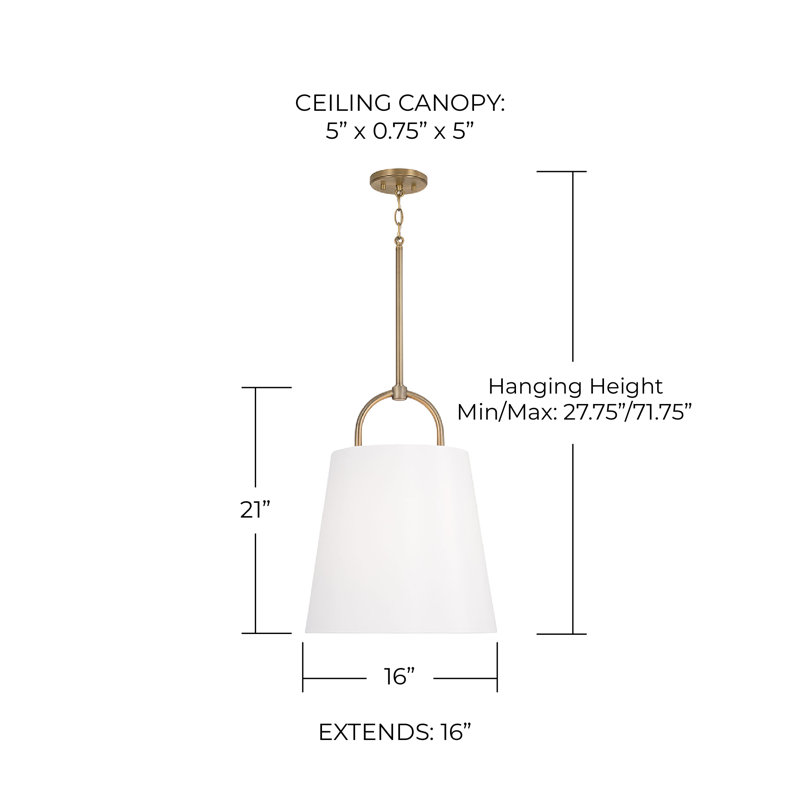 Luminaire suspendu à 1 lumière Kipling Elo, Laiton, H 21 po x l 16 po x P 16 po