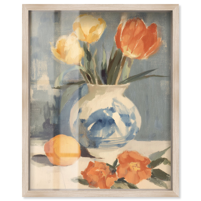 «Spring Oranges II Shadowbox Print Floral Kitchen Art» par, H 20 po x l 16 po, Cadre en chêne naturel
