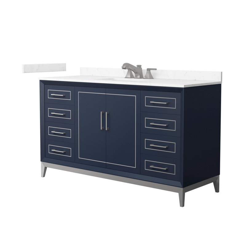 Marlena 42" Freestanding Single Bathroom Vanity with Cultured Marble Top, Blue, Brushed Nickel, 42"