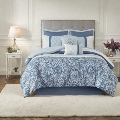 Elegant Blue Polyester Bedding Set, Comforter With Hypoallergenic Filling For Home