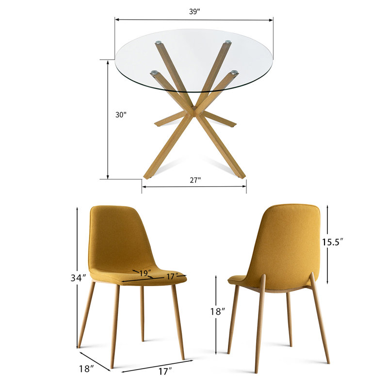 Folmar 4 - Person Dining Table Sets With 39.5'' Round Table & 4 Upholstered Fabric Chairs, Yellow