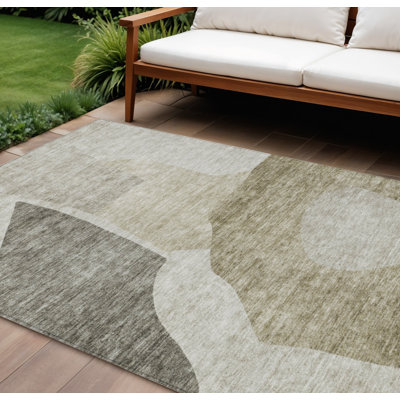 Tapis intérieur lavable abstrait taupe brun et beige 9 pi x 12 pi