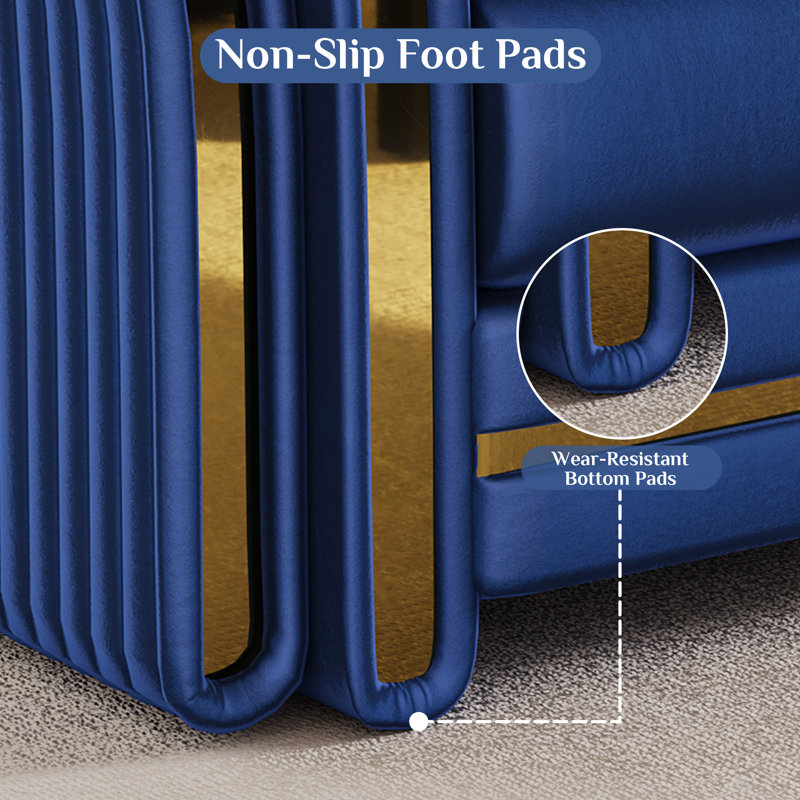  Ensemble de canapé en velours 2 pièces avec accoudoirs décoratifs dorés à deux couches, Bleu