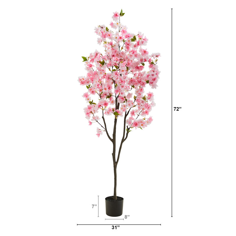 6ft Pink Faux Cherry Blossom Tree in Black Planter