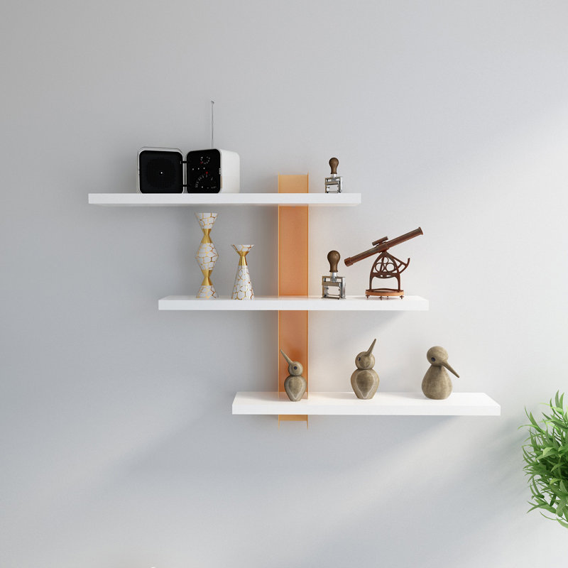 Marinel 3 Piece Tiered Tiered Shelf with Adjustable Shelves, White/Gold