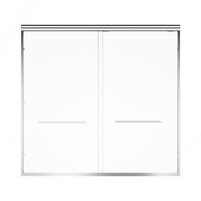 Porte de douche coulissante double à cadre en aluminium de 56 à 60 po x H 57 po, porte de baignoire chromée à fermeture en douceur, verre trempé nano-enduit transparent de 1/4 po (6 mm), deux poignées en acier inoxydable