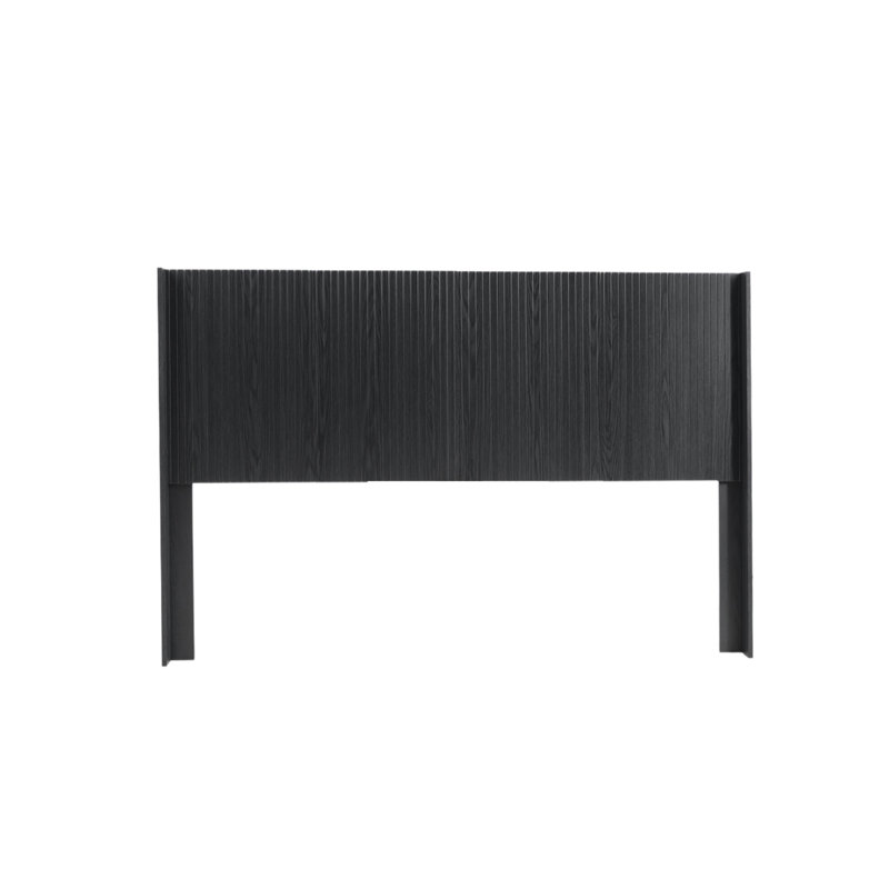 Tête de lit en bois de chêne noir de 64,4 po de largeur pour grand espace de couchage, feuille de route moderne à oreilles cannelée murale, maquillage véritable élégant, perspective 3D contemporaine et assemblage rapide