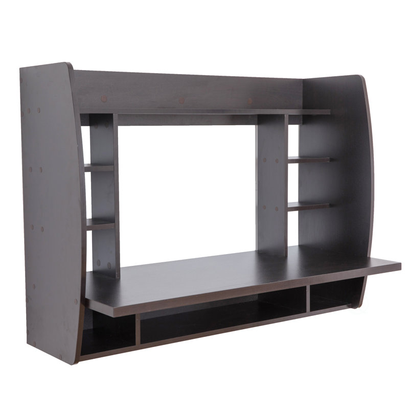 Amon Versatile Wall Mount Floating Computer Desk - Stylish and Space-Saving Writing Study Table with Shelves - Ideal for Living Room, Bedroom, and Home Office, White