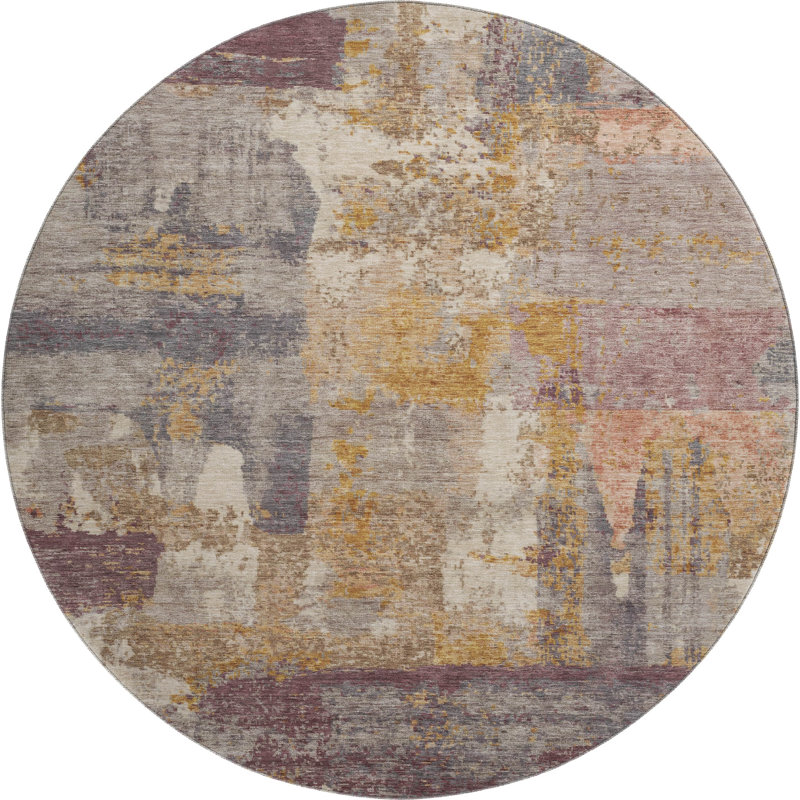 Premium Machine Washable Mayfield AMF2147 abstract Rug, Rust, Round 8'