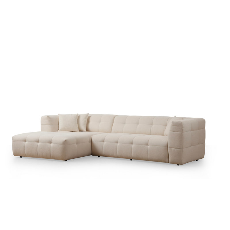 Luxurious Corner Sofa, Beige Fabric, 118 x 59 x 28.3 inches | Beech Wood & Chipboard Frame, 100% Polyester, 28 DNS Foam for Comfort | Fixed Cushions, Dry-Cleanable, Perfect for Living Rooms & Family Spaces