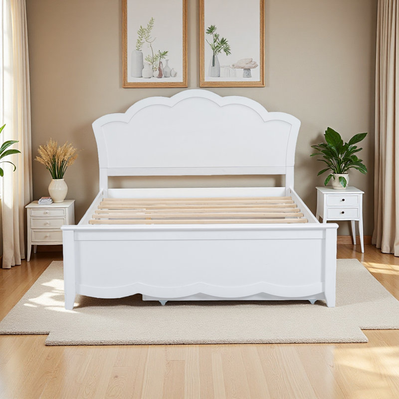 Lit plateforme en bois avec tête de lit et lit gigogne simple, Full