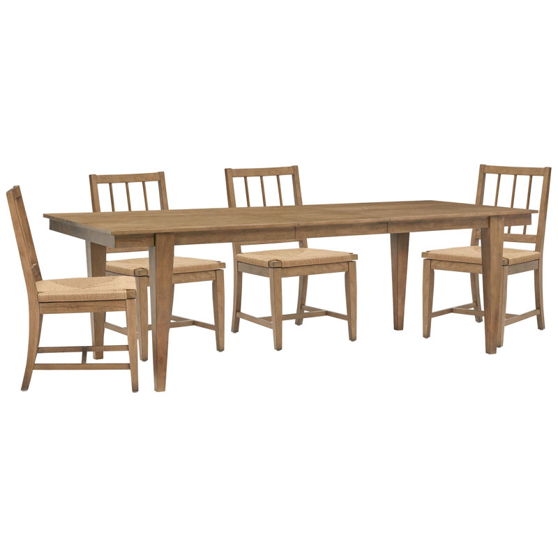 Extendable Rectangular Dining Table With 4 Grey Side Chairs, 5 Pcs: Table, 4 Chairs