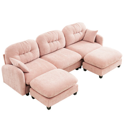 Pink Modular Sectional U Shaped With Movable , High Foam, , Fits Reading Areas 3 Couch Ergonomic Curve, Pleated For Small Bedrooms
