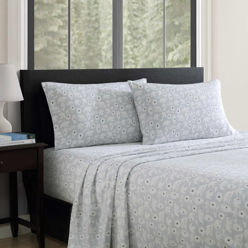 Ensemble de draps 100% coton 200 fils, Ensemble de draps pour grand lit avec 2 taies d'or, Gris Explorer Bears