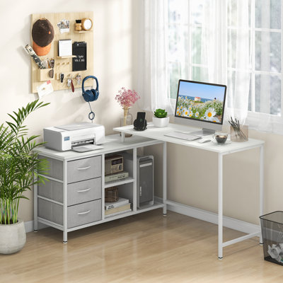 L-Shaped Computer Desk with Drawers & Shelves 81” Convertible Home Office Desk with Charging Station by 17 Stories