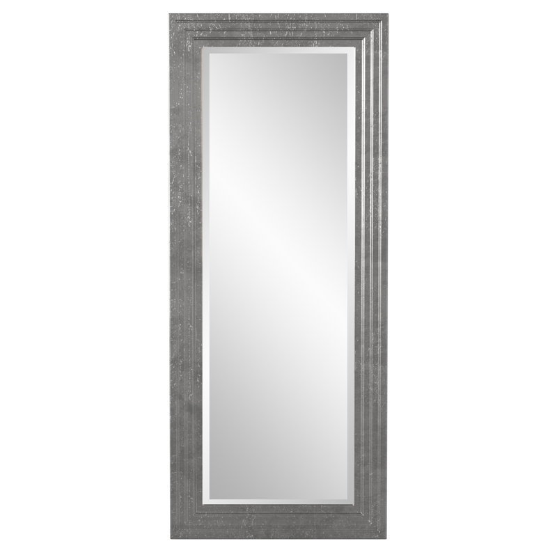 Amy Wood Flat Wall Mirror, 82" x 34", Nickel