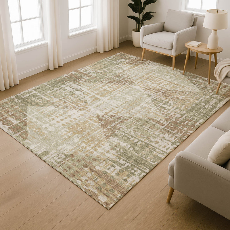 Premium Machine Washable Mayfield AMF2116 Geometric Rug, Fern, 2'6" x 3'10"