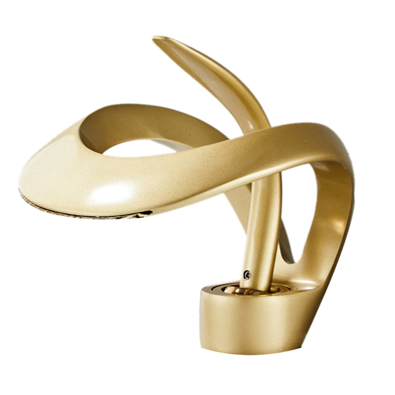Robinet de salle de bain pour salle de bain avec robinet à un trou et cuve de lavabo, Or brossé