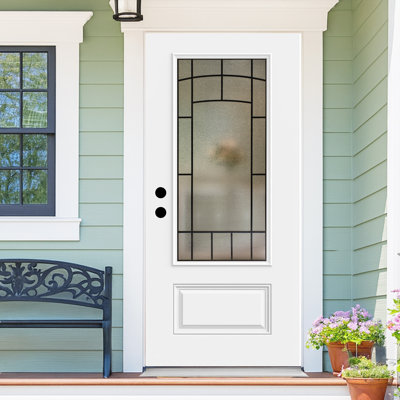 KHSHOW Fiberglass Door 36'' X 80"  Knock-Down Entry Door With Brickmould & Vinyl Frame