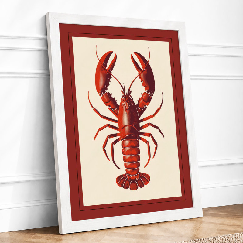 Crimson Lobster Botanical - Framed Print, A3 - 42.0 x 29.7 cm, White