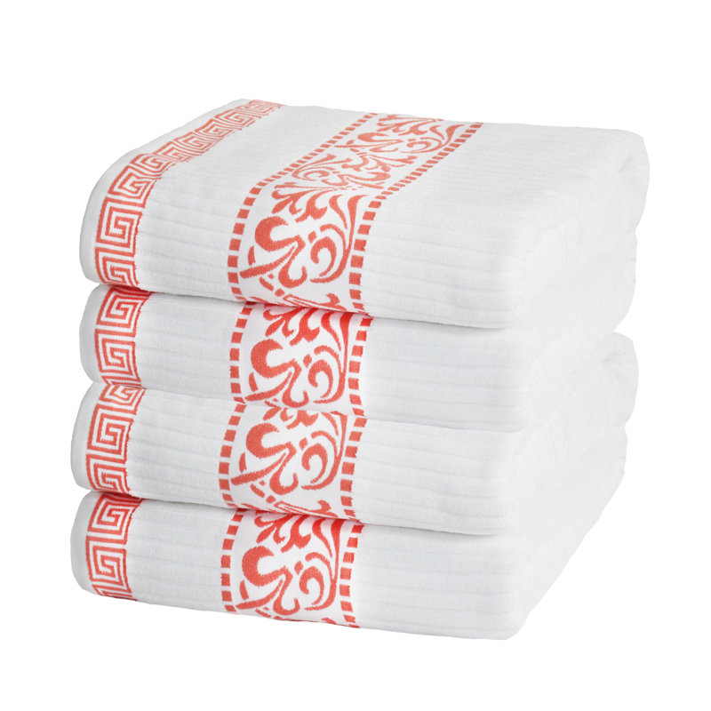 Ensemble de serviettes de bain Mikira Athens, Blanc/Corail