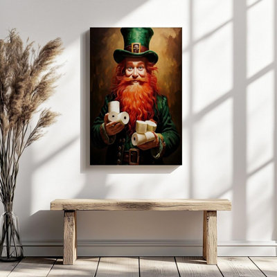 2D Flat, 1Pc St. Patrick's Day & Easter Wood Frame Sign Irish sprites, toilet paper roll, classical oil painting style Wall Art Paintings Ideal Gift For Living Room Bedroom Corridor Wall Decor Room Decoration 8*8inch