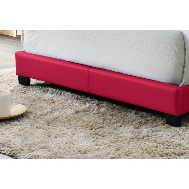 Structure de lit pleine grandeur moderne rose avec rails et revêtement - Assemblage simple, tissu de plateforme de chambre à coucher supplémentaire