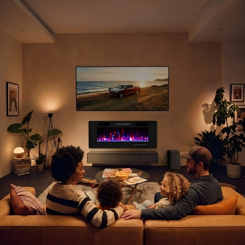 36" Recessed and Wall Mounted Electric Fireplace - Ultra-Thin 1500W Heater with 12-Color Flame Effect