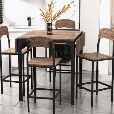 Farmhouse 5-piece Counter Height Drop Leaf Dining Table Set with Dining Chairs
