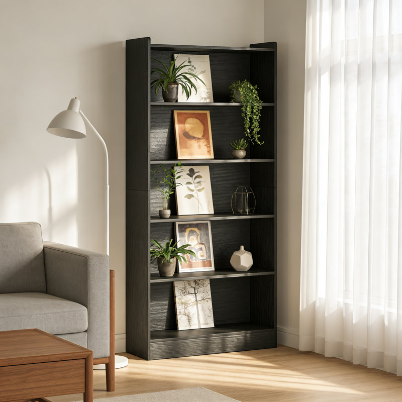 6-Tier  Library Bookshelf With Storage For Living Room, Office, Bedroom, (6 Shelves) 70.87"H x 35.43"W x 11.81"D, Black