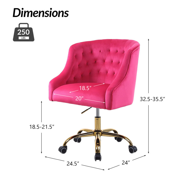 Chaise de travail en velours Doreen, Velours fuchsia