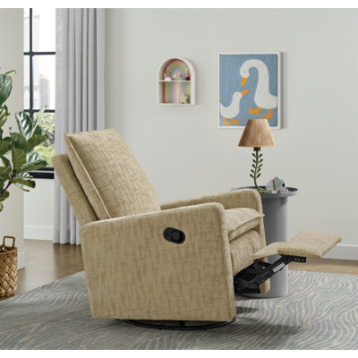 Fauteuil à bascule inclinable rembourré Oxford Baby Uptown, certifié Green Guard Gold, pivotant à 360°, pour chambre d'enfant et salon – Chenille blanc perle