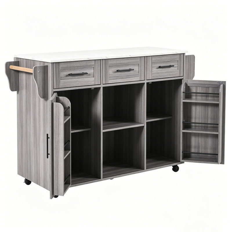 139 cm W Kitchen Island with, Gray