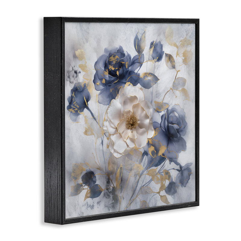 Roses avec détails lumineux, estampe numérique, design par Irene Weisz, H 12 po x l 12 po, Giclée encadrée noir minuit