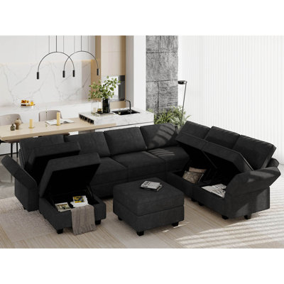 Kimbrel 116.6" Wide Reversible Modular Corner Sectional with Ottoman