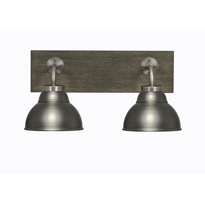 Oxbridge 2 Light Bath Bar & Painted Distressed Wood-look Metal Finish With 7" Graphite Double Bubble Metal Shades