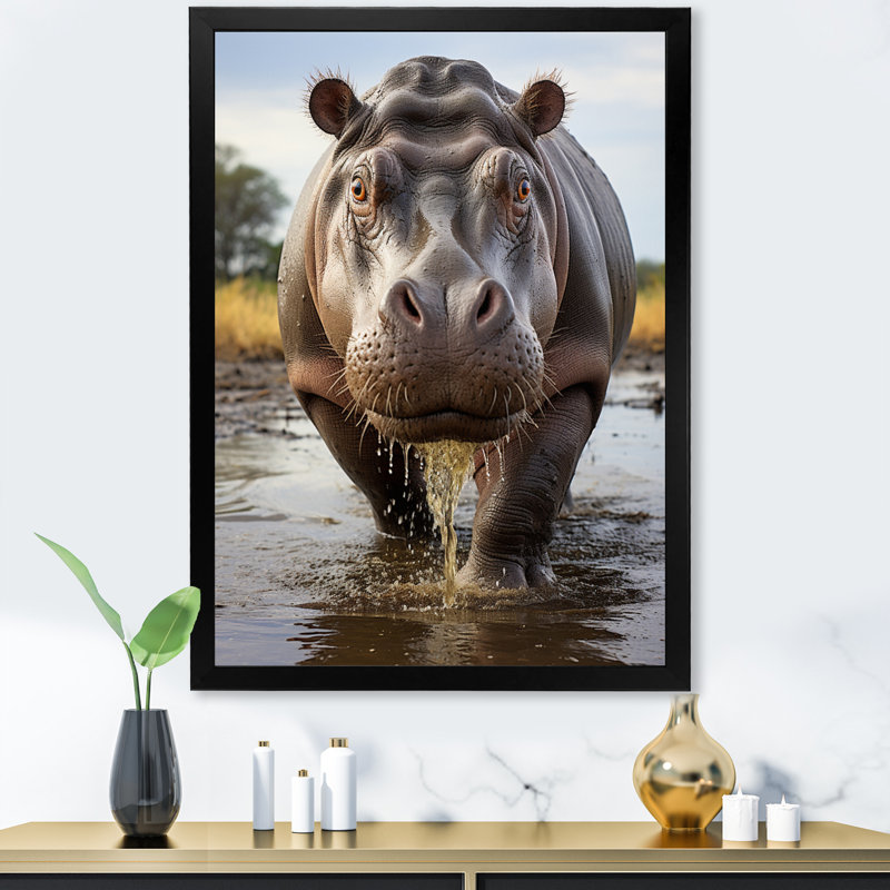 Kyriako hippopotame puissant hippopotame I - impression, Cadre photo noir, H 32 po x l 24 po x P 1 po