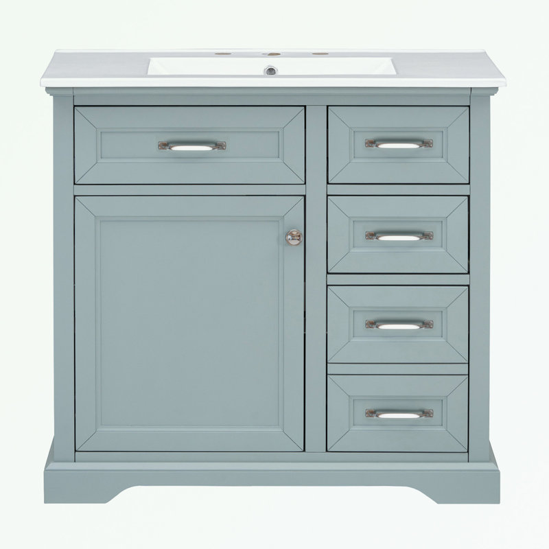 Bathroom Vanity Set with Ceramic Undermount Sink, 2 Tip-Out Drawers and Soft-Close Hinges, Gray