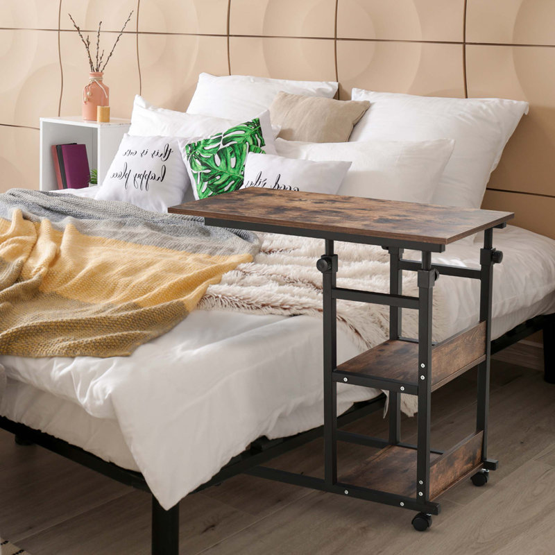Mobile Rolling Side Table With Multi-Level Storage And Adjustable Height