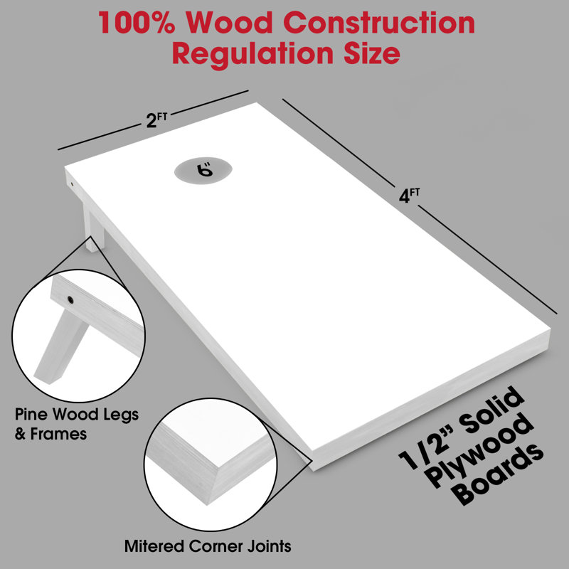 Ensemble de cornhole en bois de taille réglementaire GoSports avec finition blanche - Comprend un étui de transport, Blanc