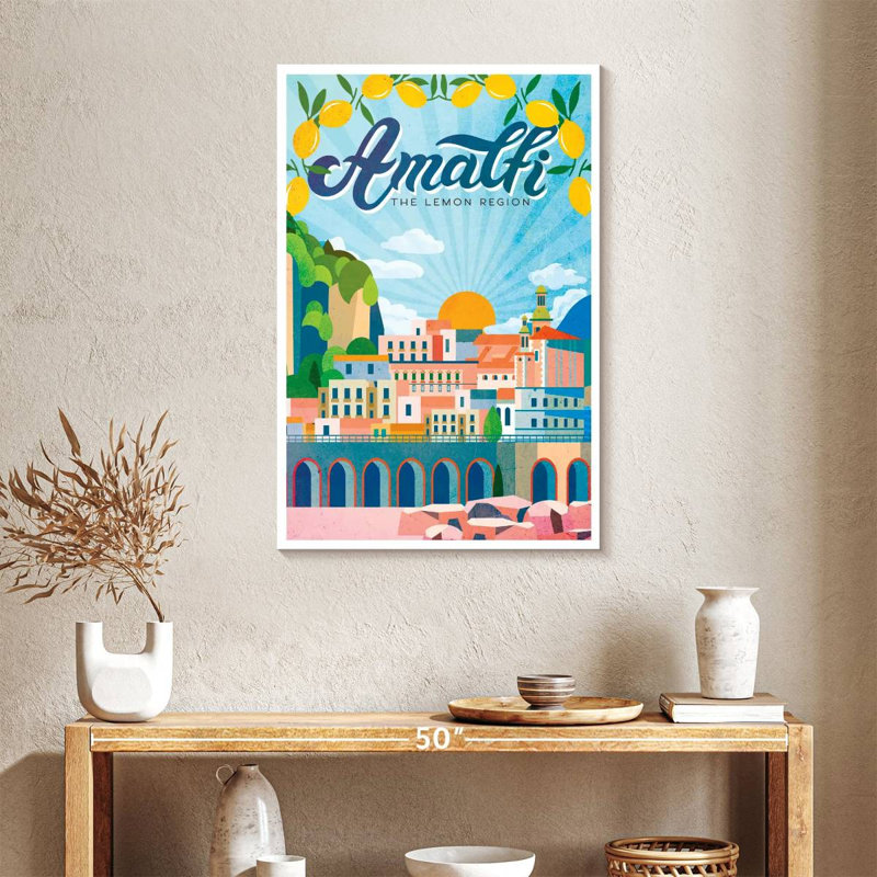 Amalfi Turquoise, affiche rétro sur toile, H 36 po x l 24 po x P 1,25 po