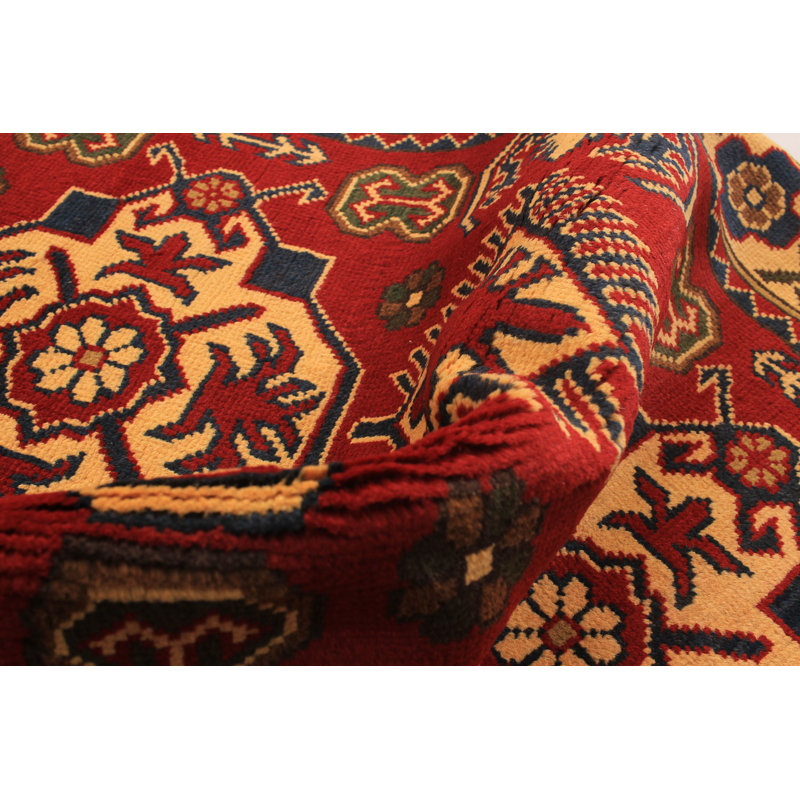 Tapis unique en laine noué à la main style Kargahi des années 2010 de 2 pi 9 po x 4 pi 2 po rouge / beige