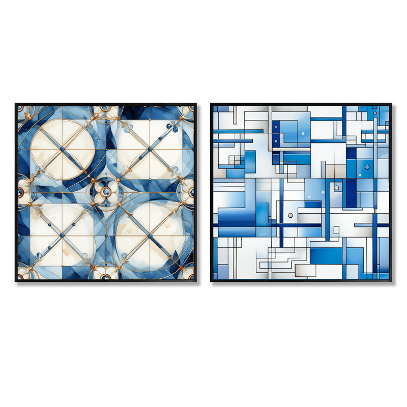 Cuzzocrea - Ensemble de 2 collages carrés à formes abstraites, Cadre flottant noir, H 36 po x l 73 po