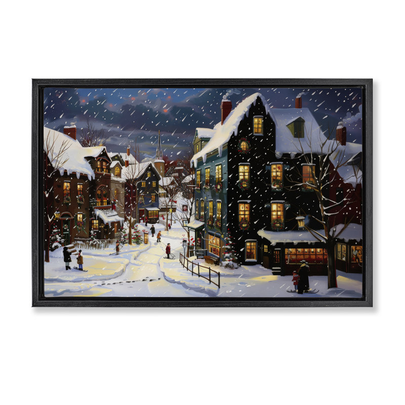 Toile «Frozen Urban Charm» par Lazar Studio, Cadre flottant noir de jais, H 21 po x l 31 po