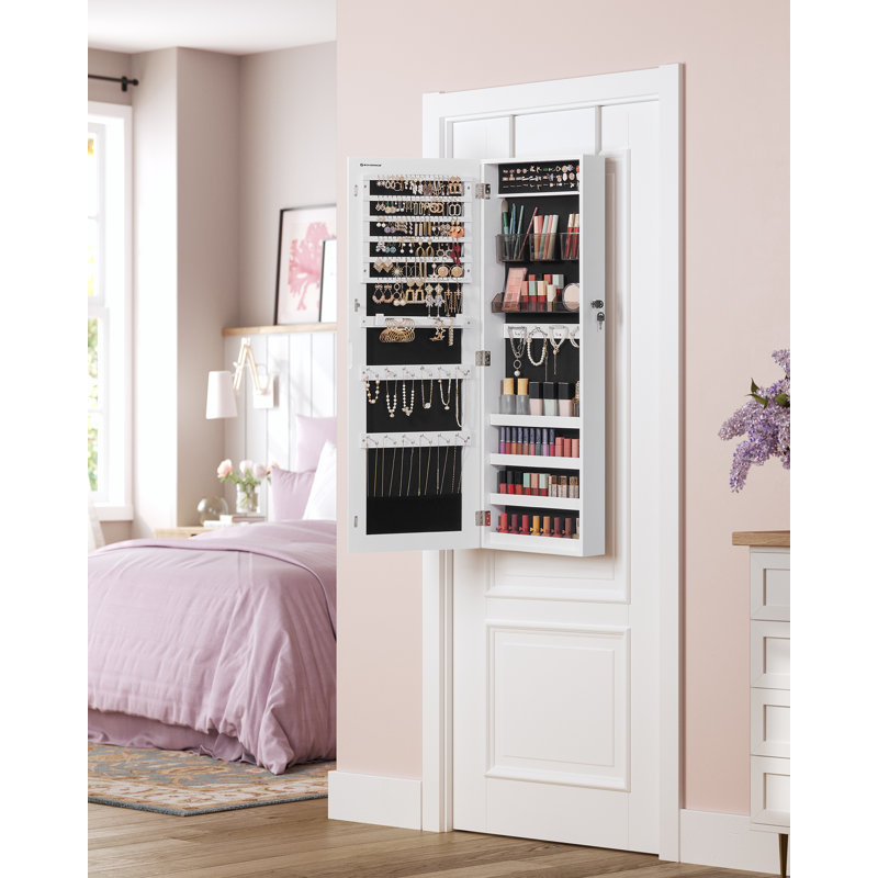 Armoire à bijoux avec miroir à suspendre, Blanc